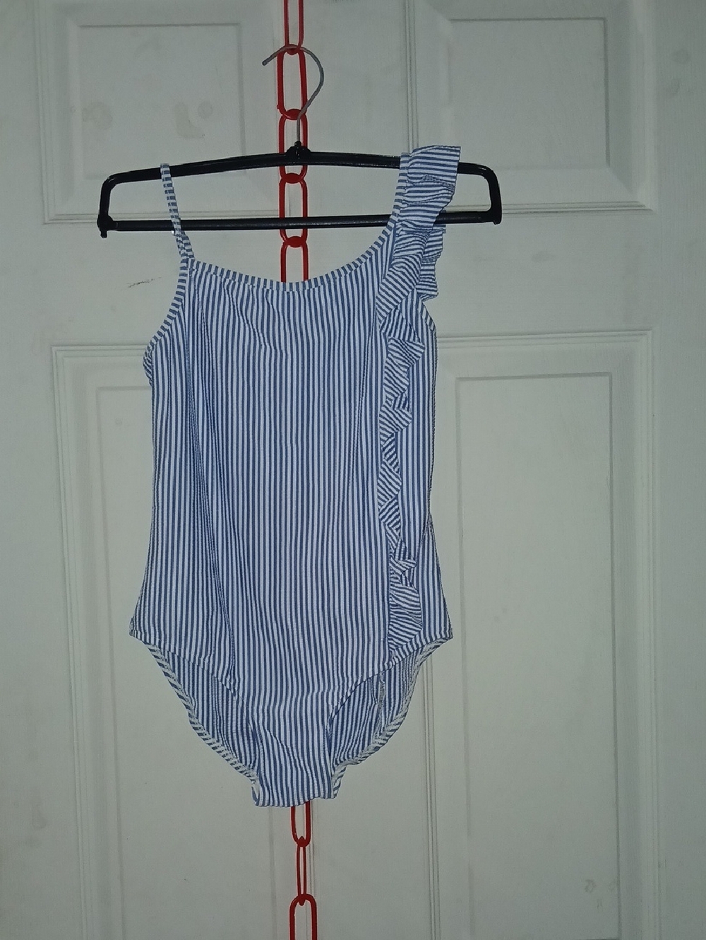 Zara Blue and White Striped One-Shoulder Kids Swimsuit
